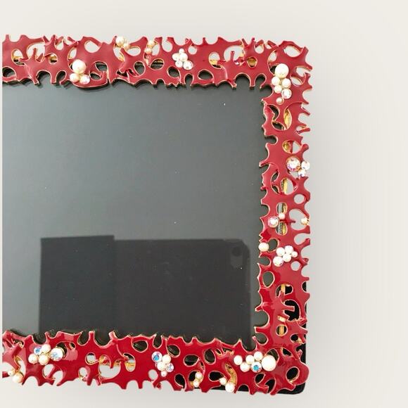 Papyrus Red Vintage Enameled Jeweled & Faux Pearl Decorative Frame 5 X 7 - Picture 2 of 7